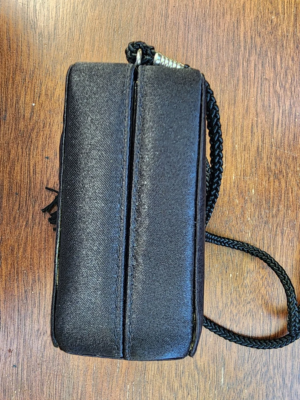 Vintage Jessica McClintock Black Satin Tassel Box Clutch Crossbody Bag